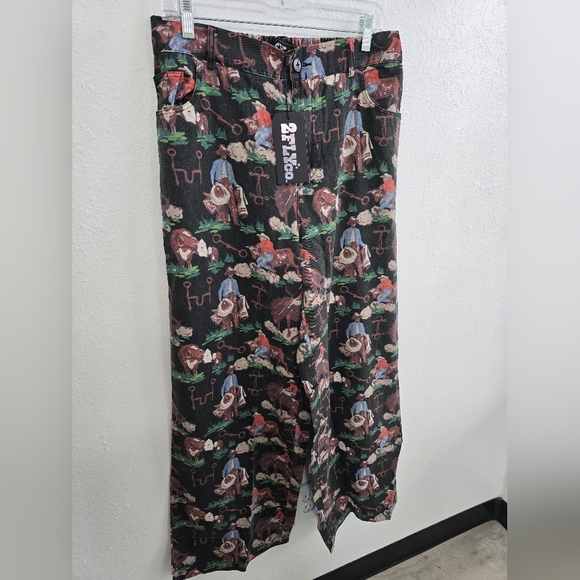 2 Fly Co. NWT Tres Rios Pants Cowboy Horse Western Printed Wide Pants Size XL - Picture 7 of 10